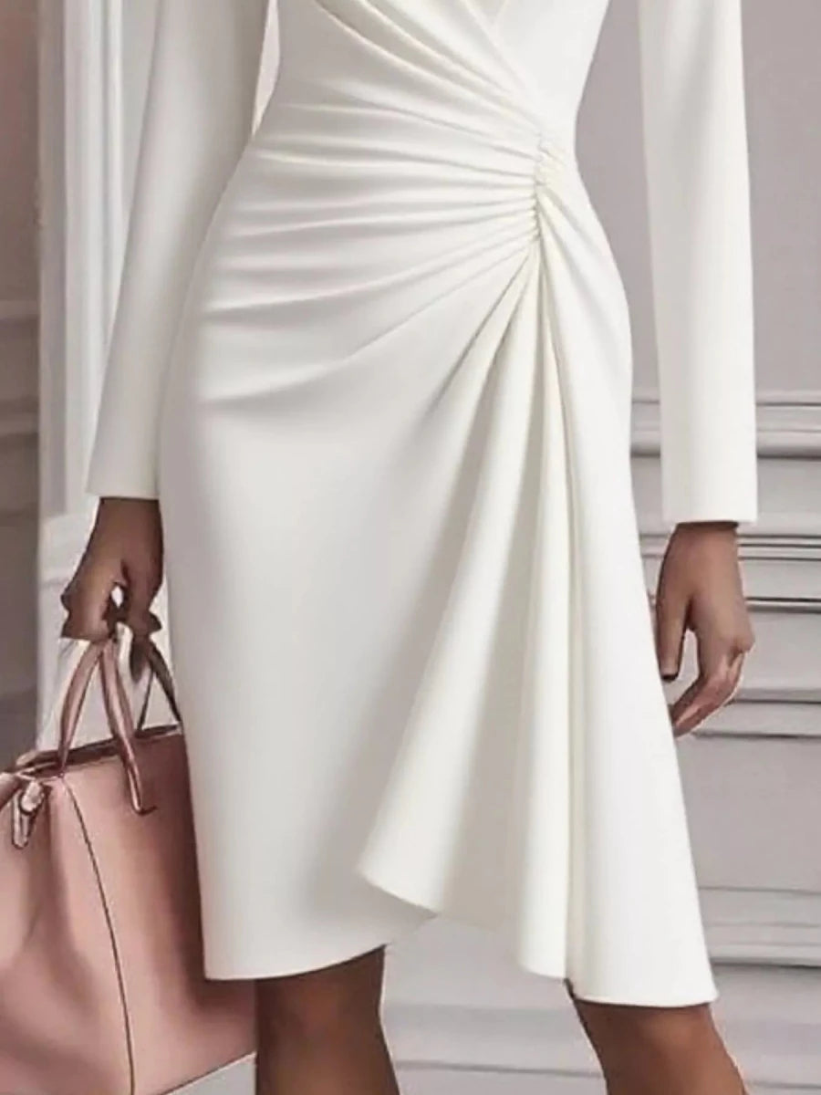 Ruched Surplice Long Sleeve Dress - 