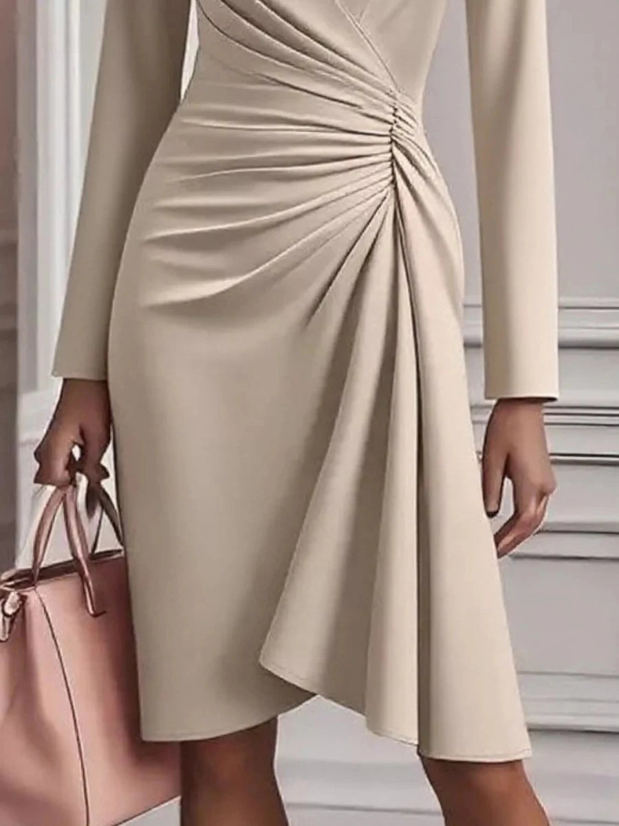 Ruched Surplice Long Sleeve Dress - 
