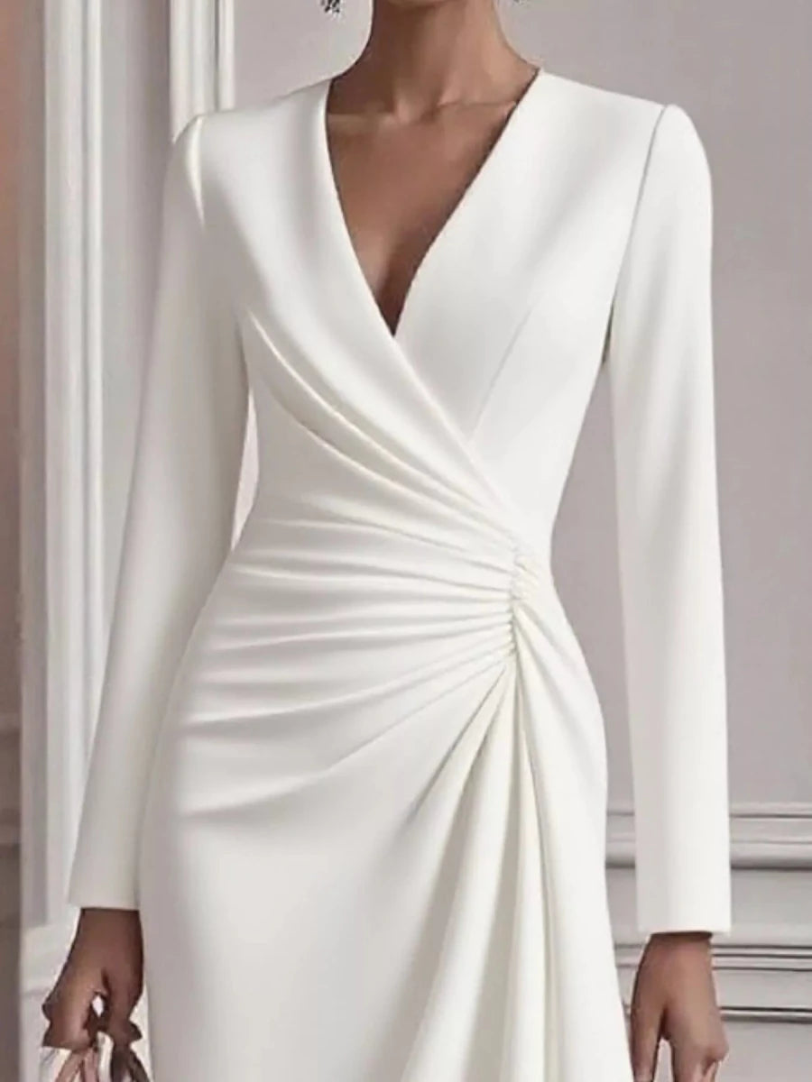 Ruched Surplice Long Sleeve Dress - 