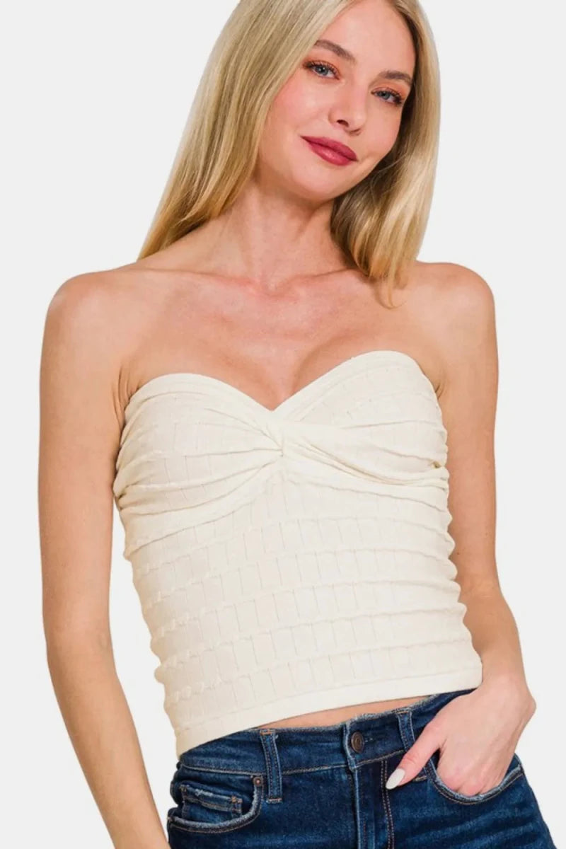 Ruched Sweetheart Neck Top - 