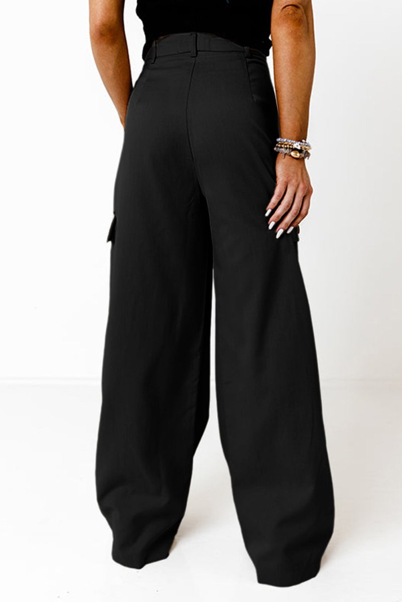 Ruched Wide Leg Pants with Pockets - Bottoms
