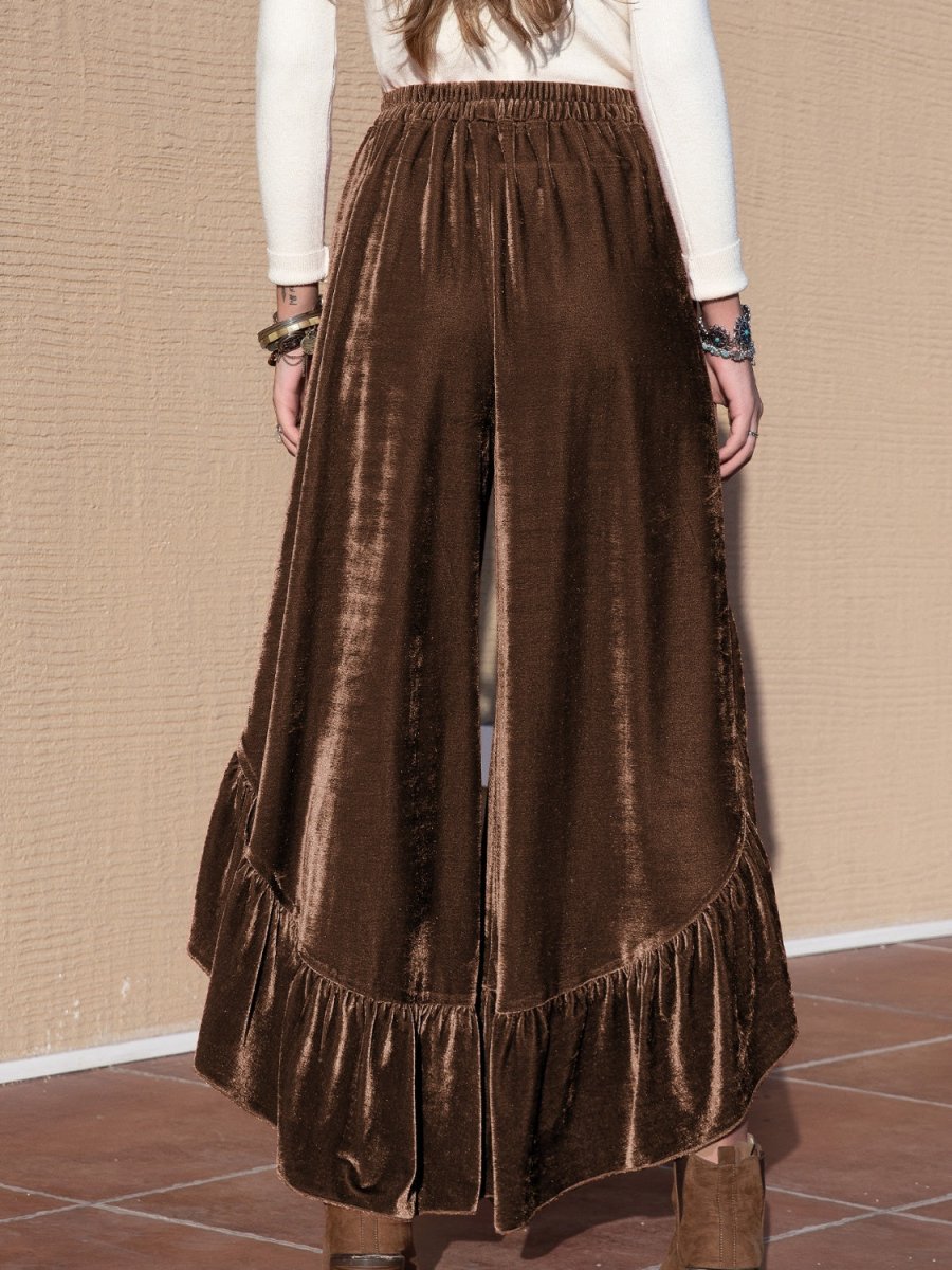 Ruffle Trim Wide Leg Slit Pants - Bottoms