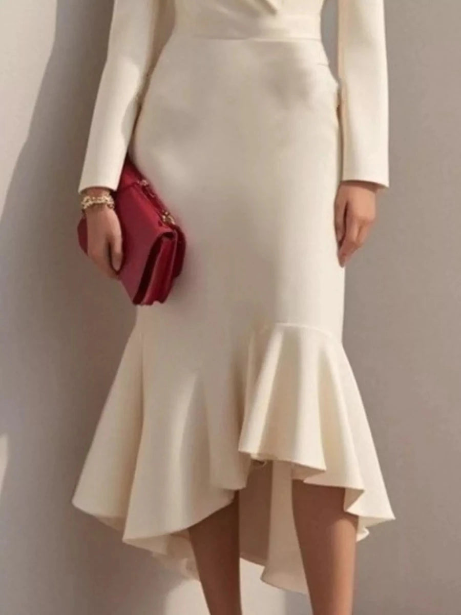 Ruffled Hem Long Sleeve Midi Blazer Dress - 