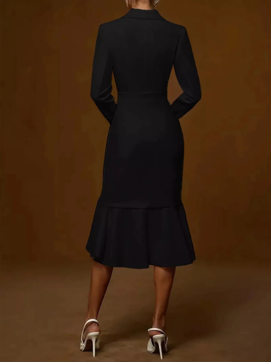 Ruffled Hem Long Sleeve Midi Blazer Dress - 