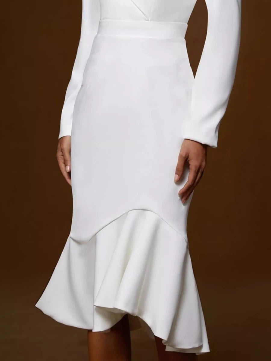 Ruffled Hem Long Sleeve Midi Blazer Dress - 