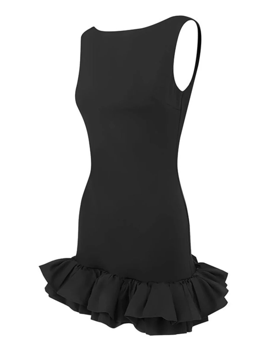 Ruffled Hem Sleeveless Mini Dress - 