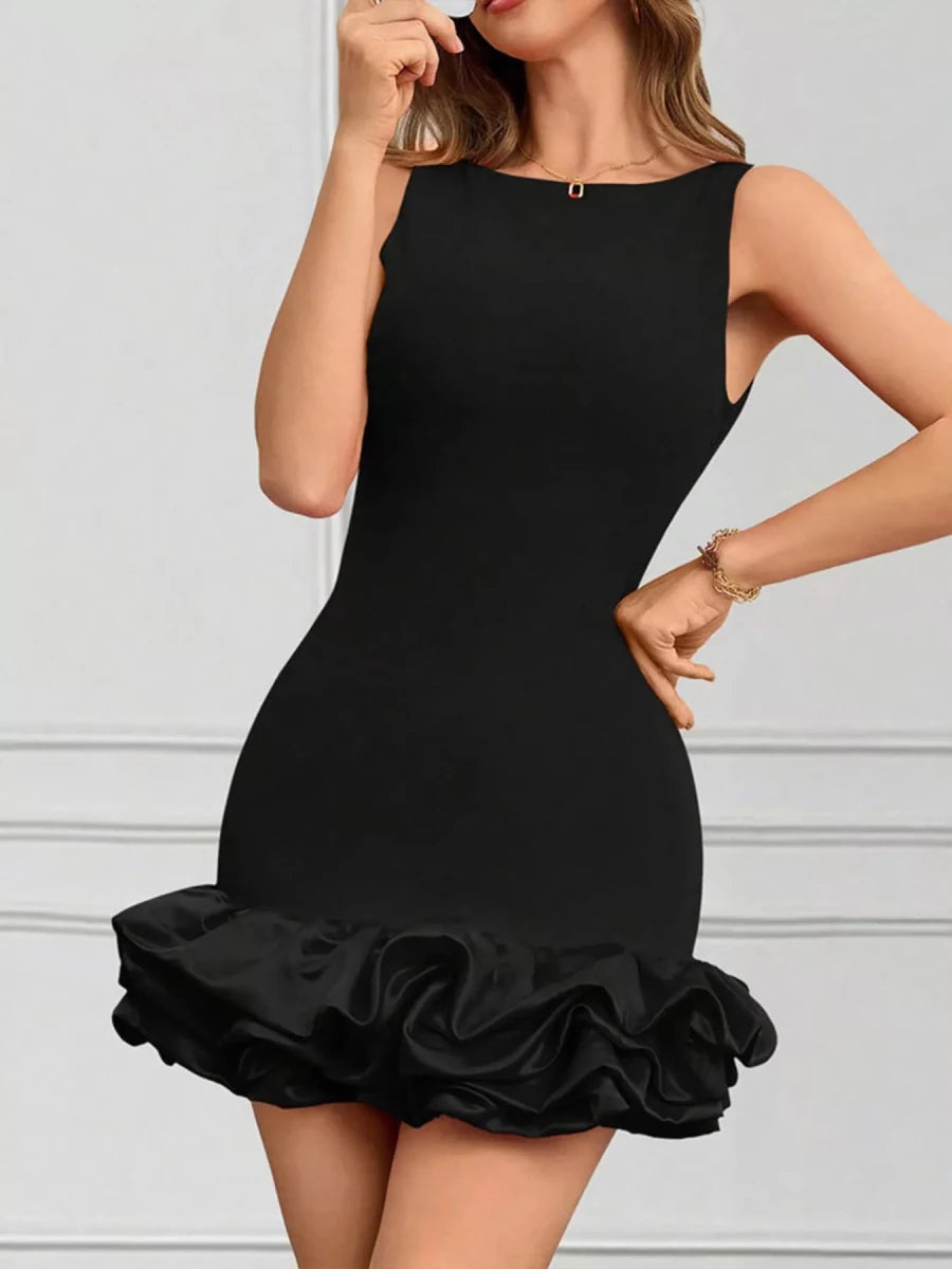 Ruffled Hem Sleeveless Mini Dress - 