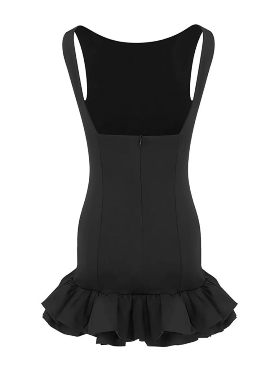 Ruffled Hem Sleeveless Mini Dress - 