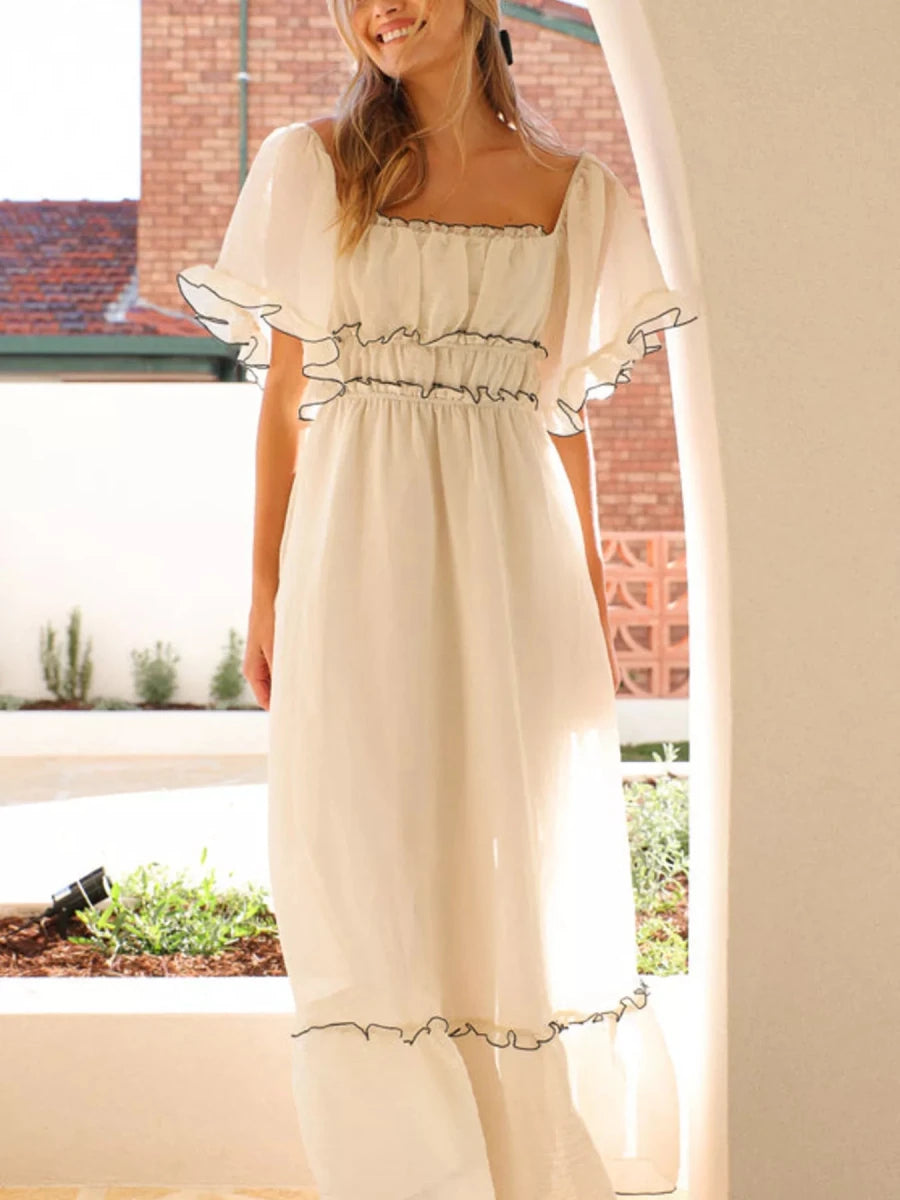 Ruffled Short Sleeve Tiered Maxi Dress - 