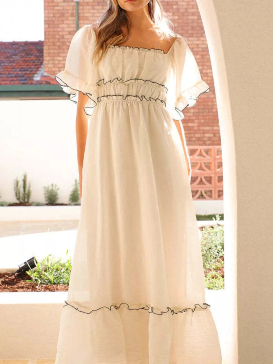 Ruffled Short Sleeve Tiered Maxi Dress - 