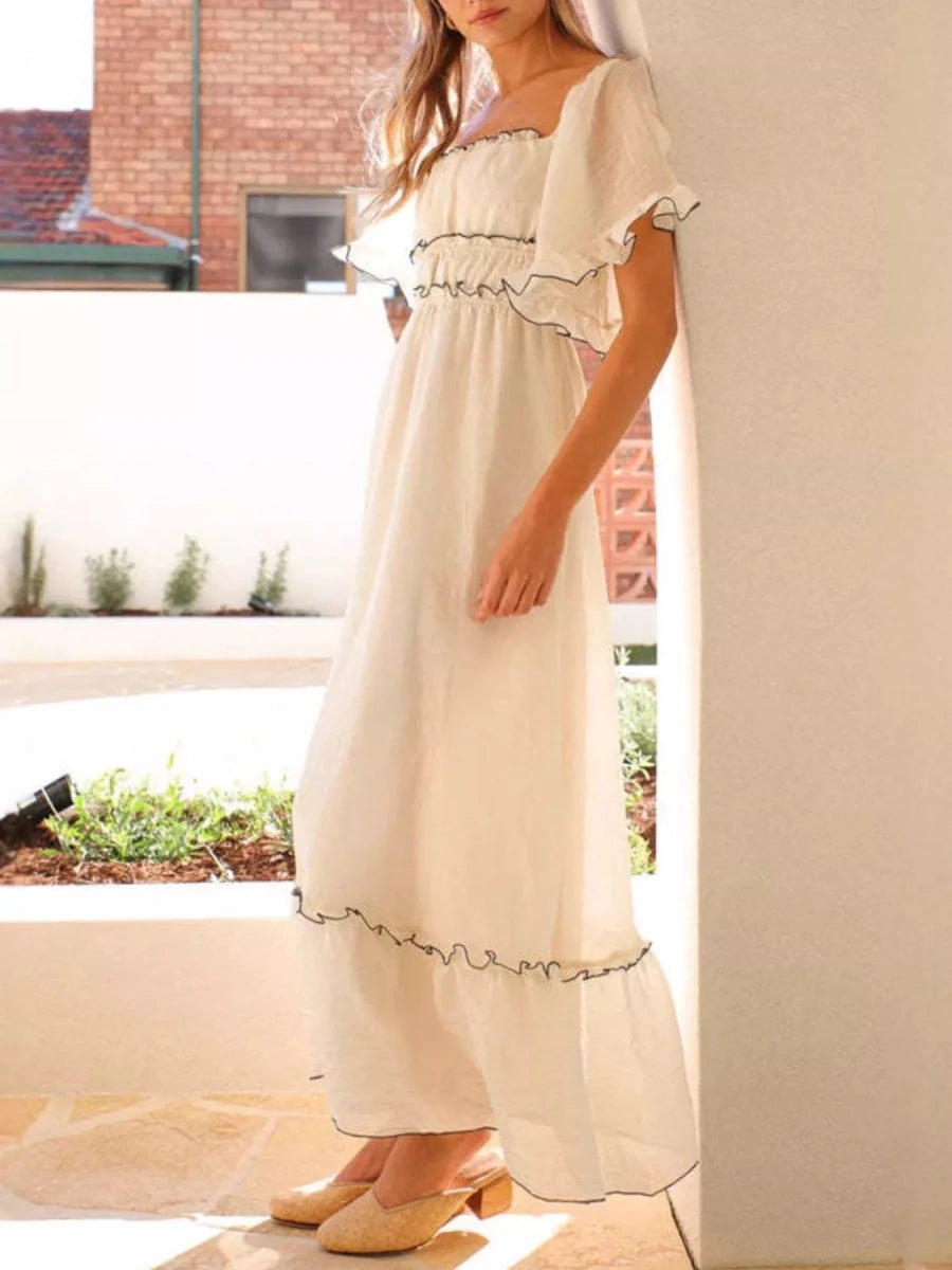 Ruffled Short Sleeve Tiered Maxi Dress - 