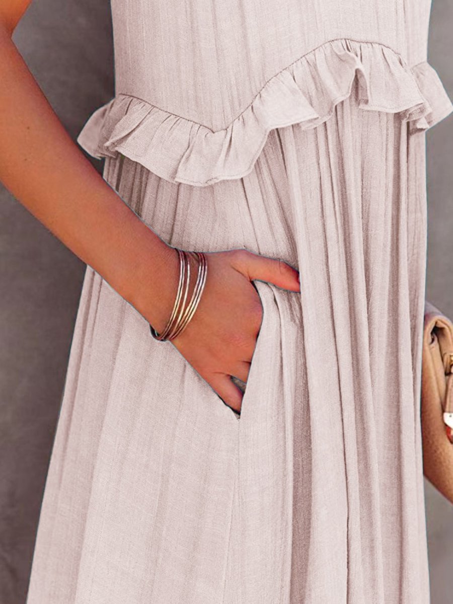 Ruffled Sleeveless Tiered Maxi Dress with Pockets - Nightout dress
