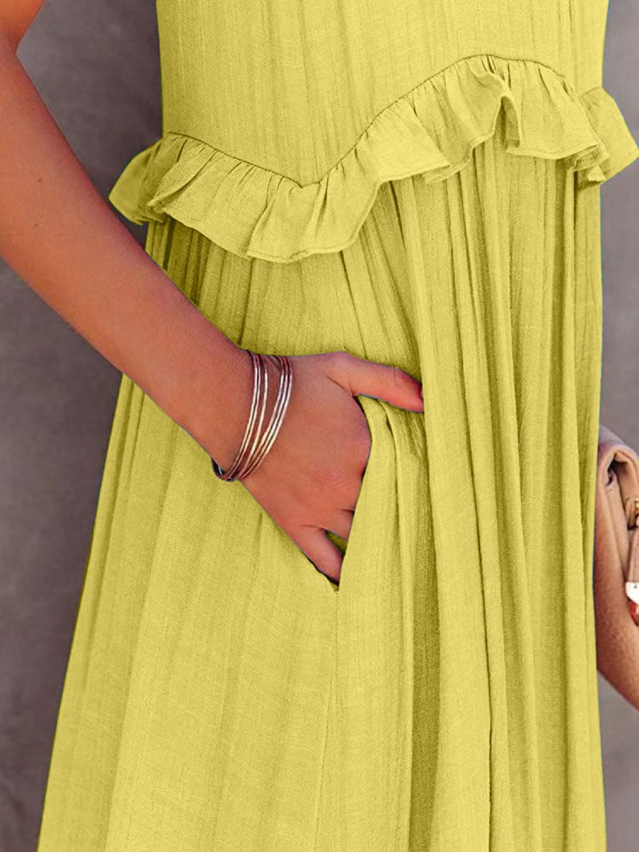Ruffled Sleeveless Tiered Maxi Dress with Pockets - Nightout dress