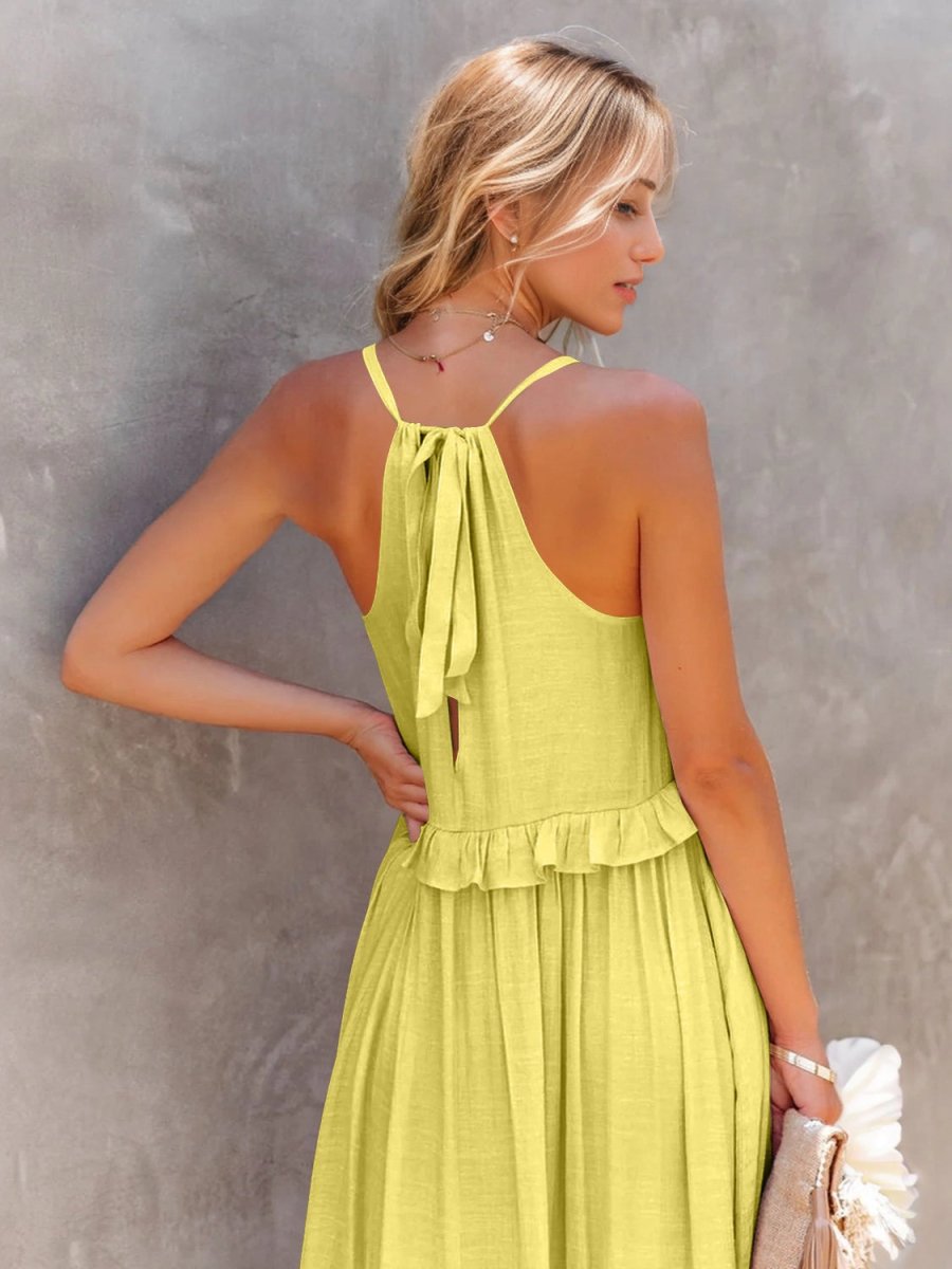 Ruffled Sleeveless Tiered Maxi Dress with Pockets - Nightout dress