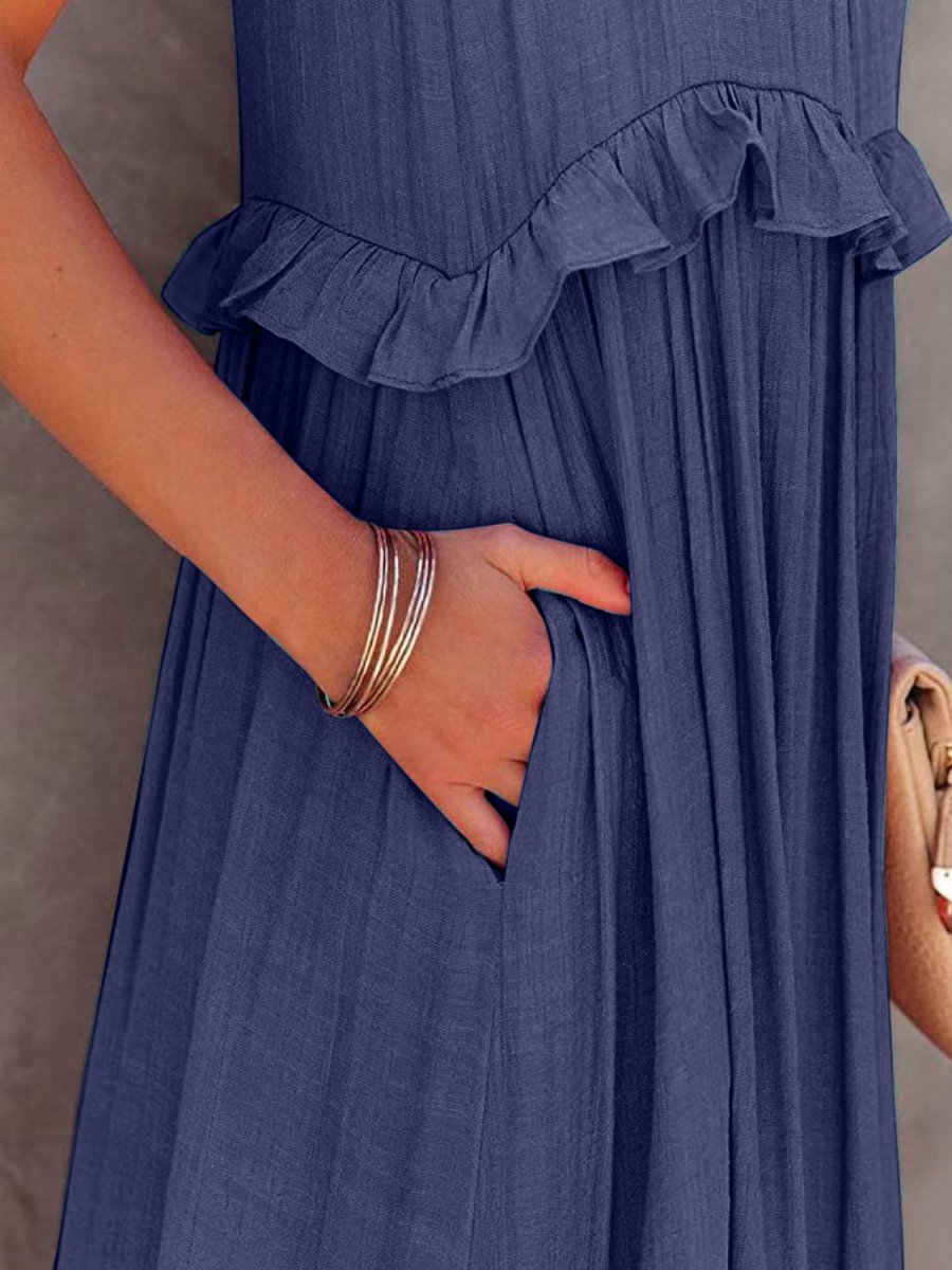 Ruffled Sleeveless Tiered Maxi Dress with Pockets - Nightout dress