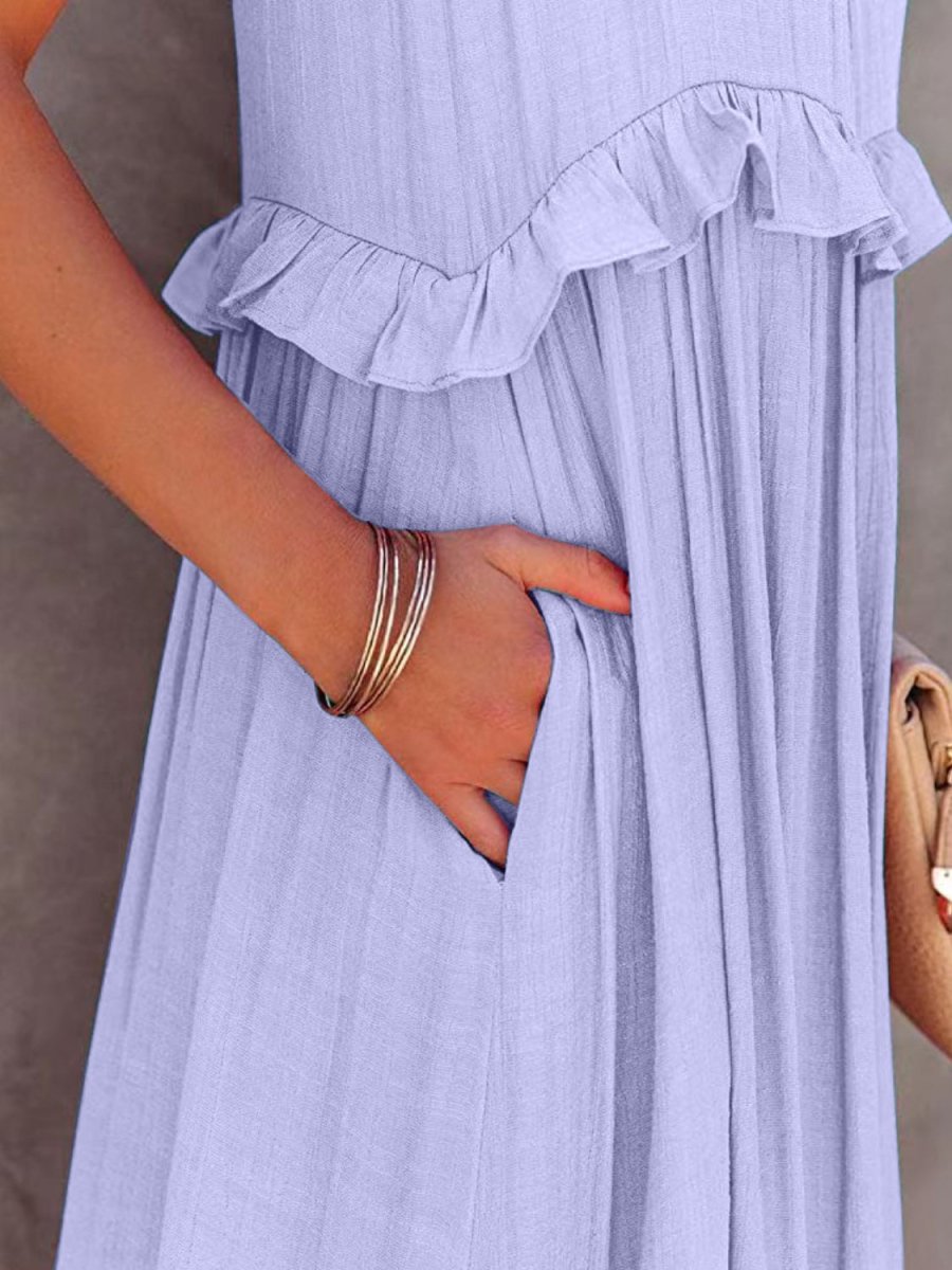 Ruffled Sleeveless Tiered Maxi Dress with Pockets - Nightout dress