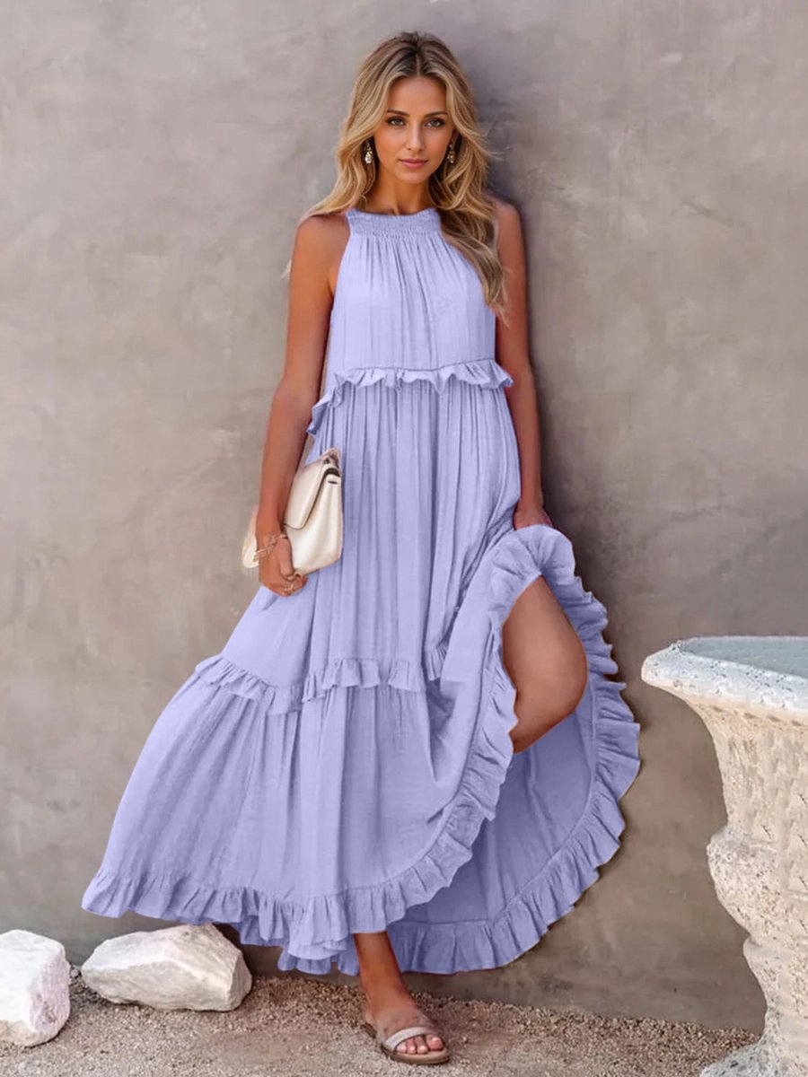 Ruffled Sleeveless Tiered Maxi Dress with Pockets - Nightout dress