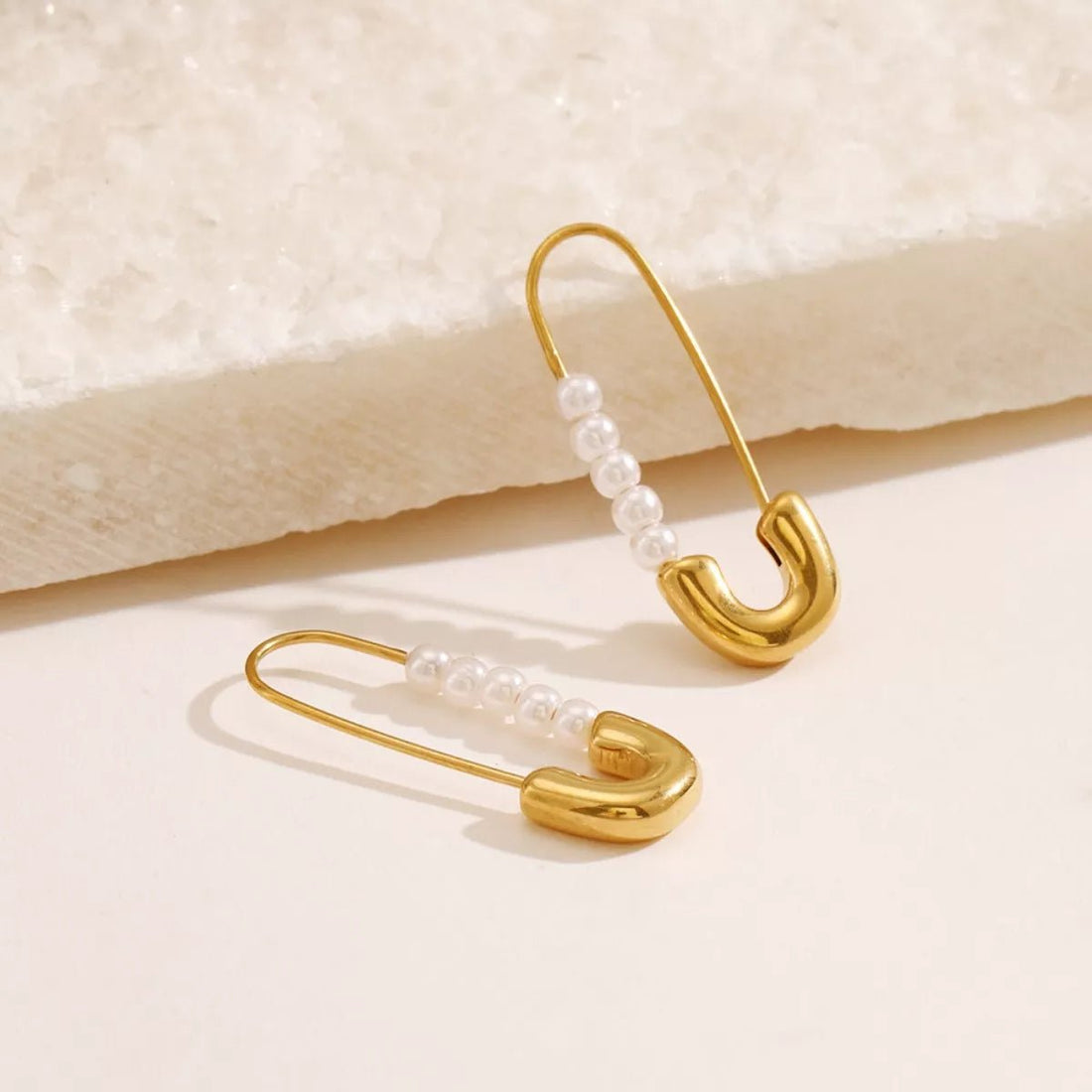 Safety Pin Pearl Accent Earrings - 