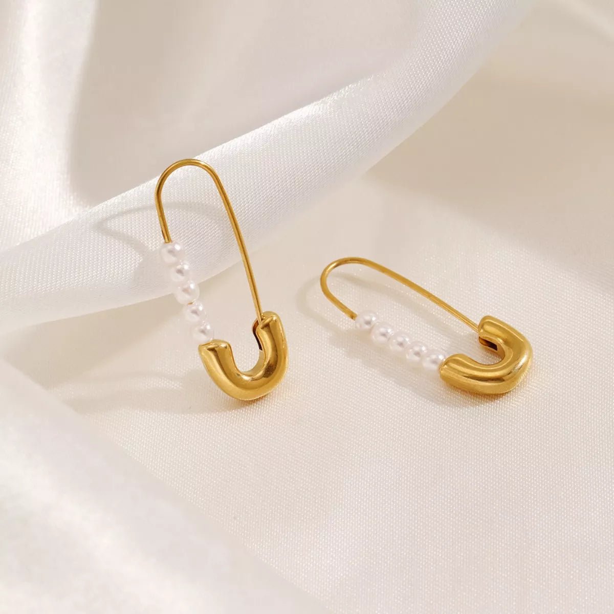 Safety Pin Pearl Accent Earrings - 