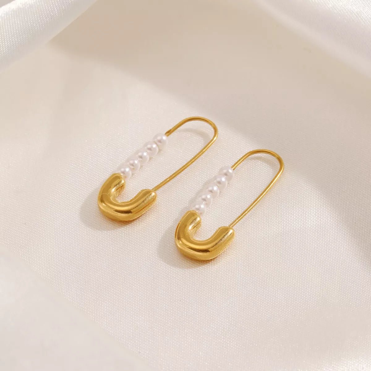 Safety Pin Pearl Accent Earrings - 