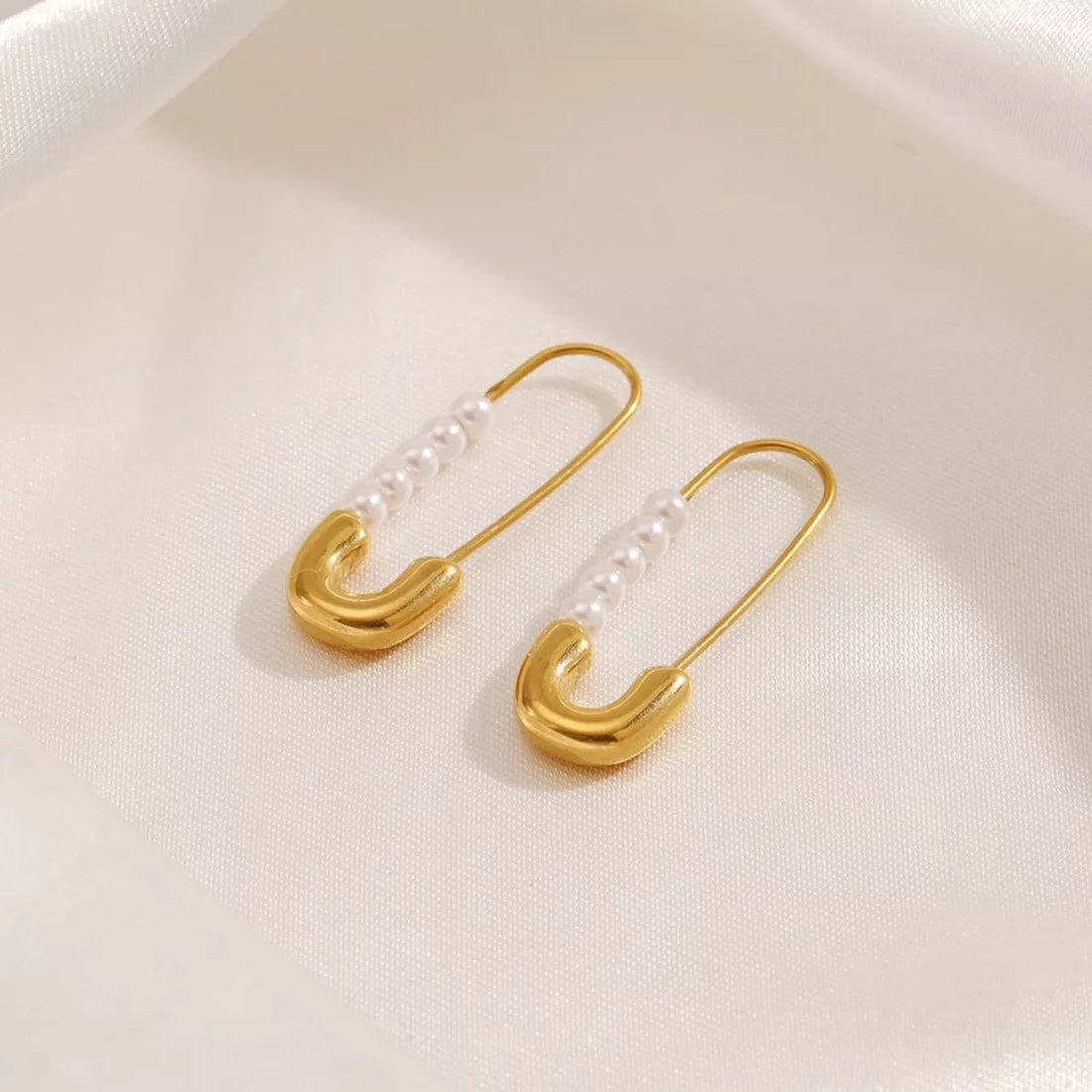 Safety Pin Pearl Accent Earrings - 