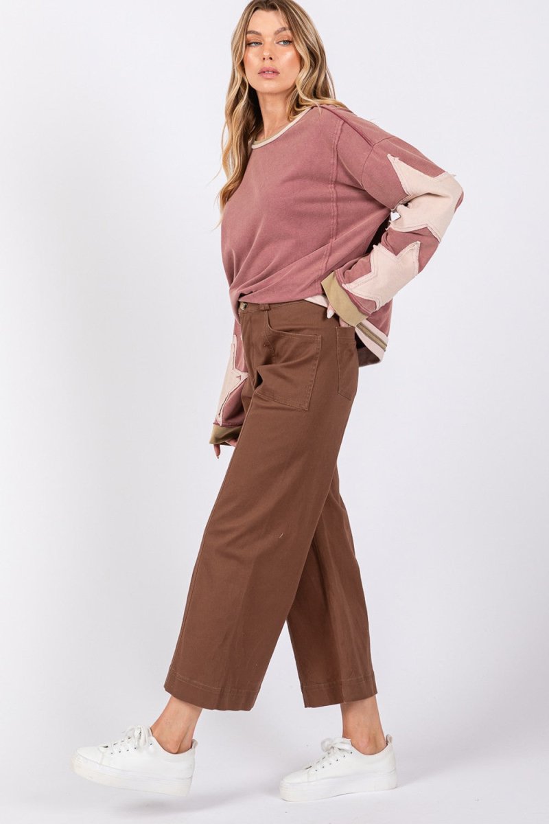 SAGE + FIG Wide Leg Cropped Pants - Bottoms