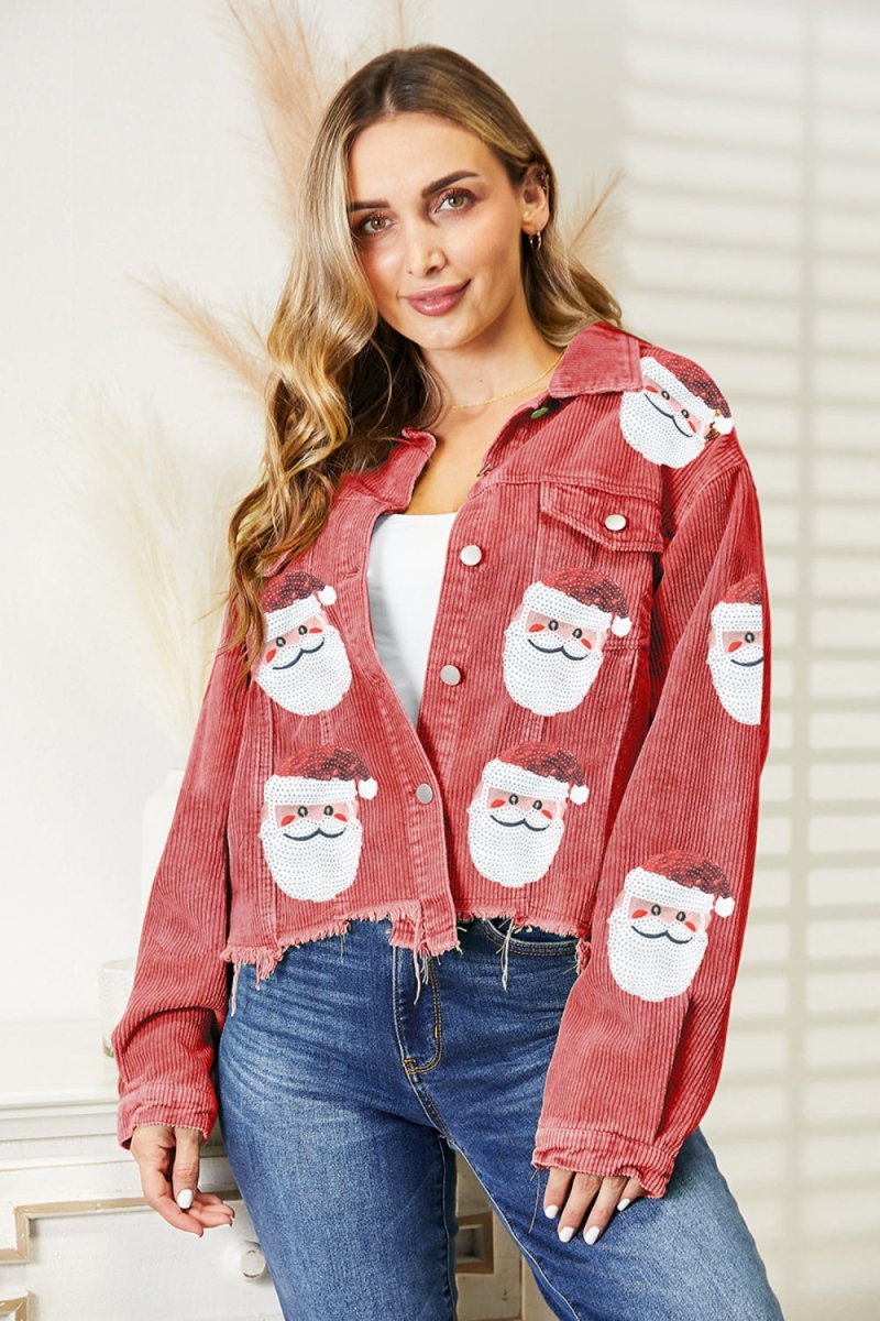 Santa Sequin Raw Hem Jacket - Outerwear