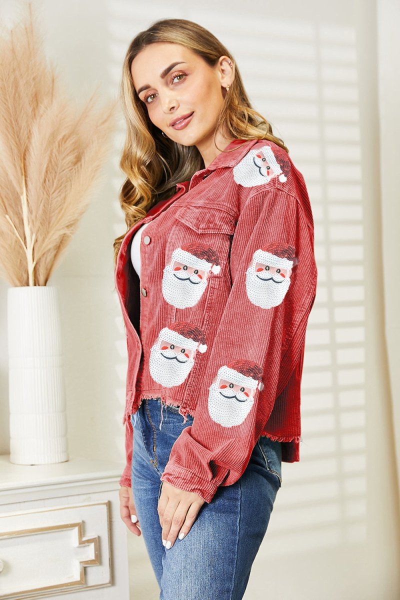 Santa Sequin Raw Hem Jacket - Outerwear
