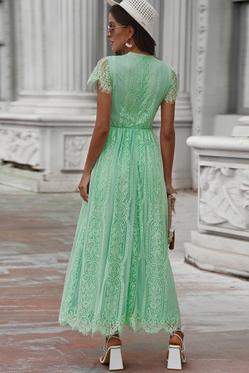 Scalloped Trim Lace Plunge Dress - Cocktail Dress
