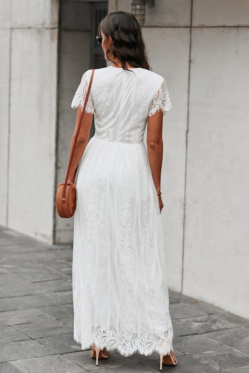 Scalloped Trim Lace Plunge Dress - Cocktail Dress