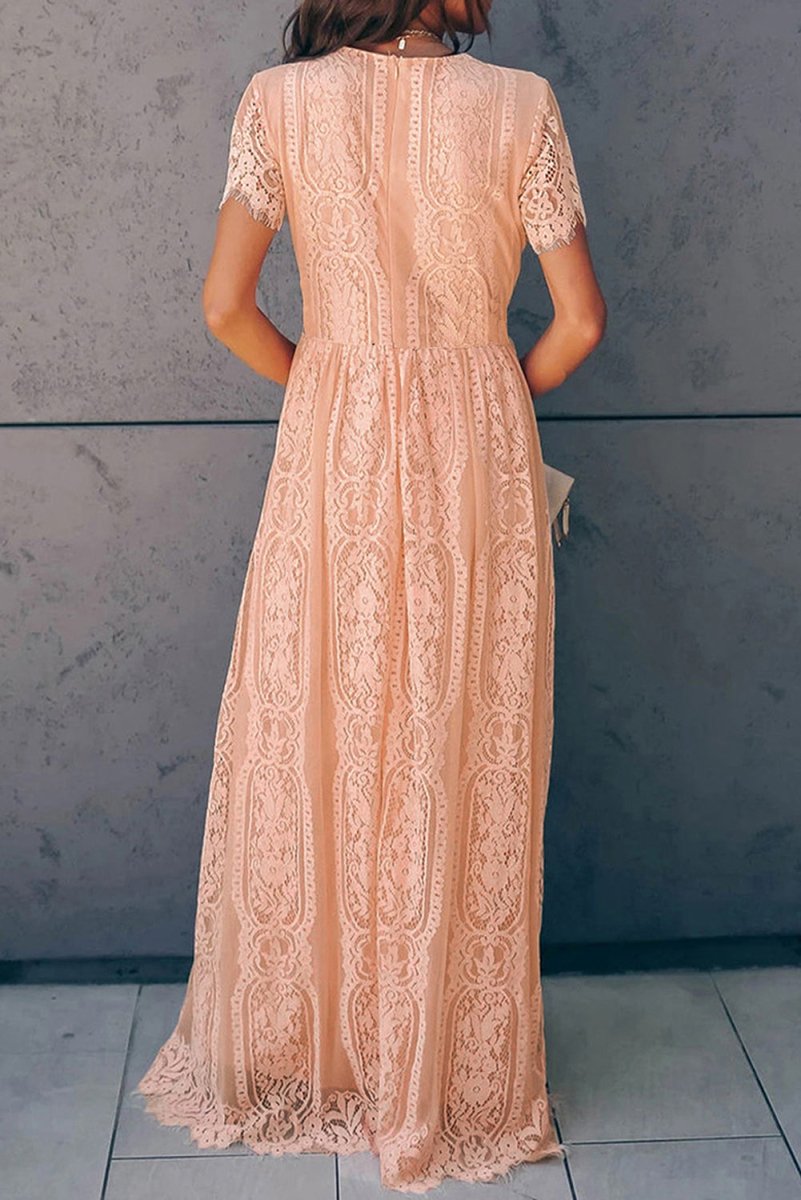 Scalloped Trim Lace Plunge Dress - Cocktail Dress