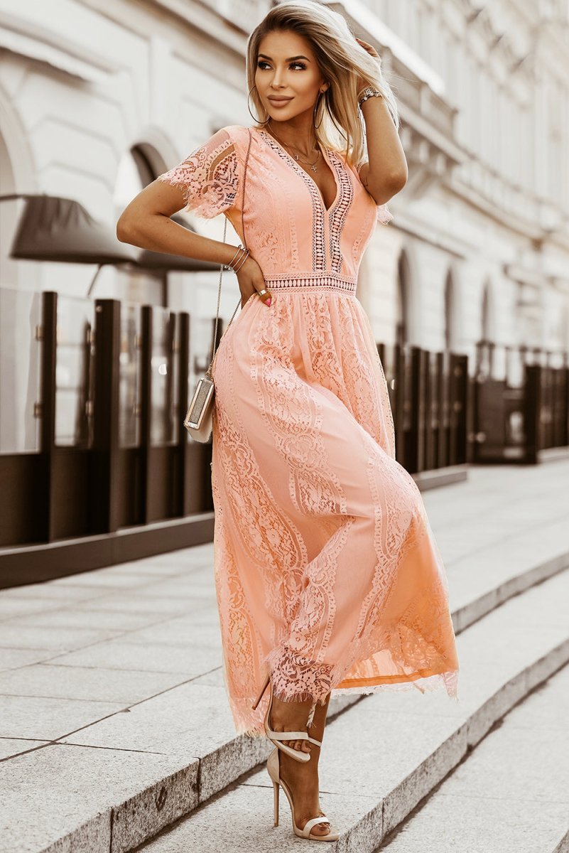 Scalloped Trim Lace Plunge Dress - Cocktail Dress