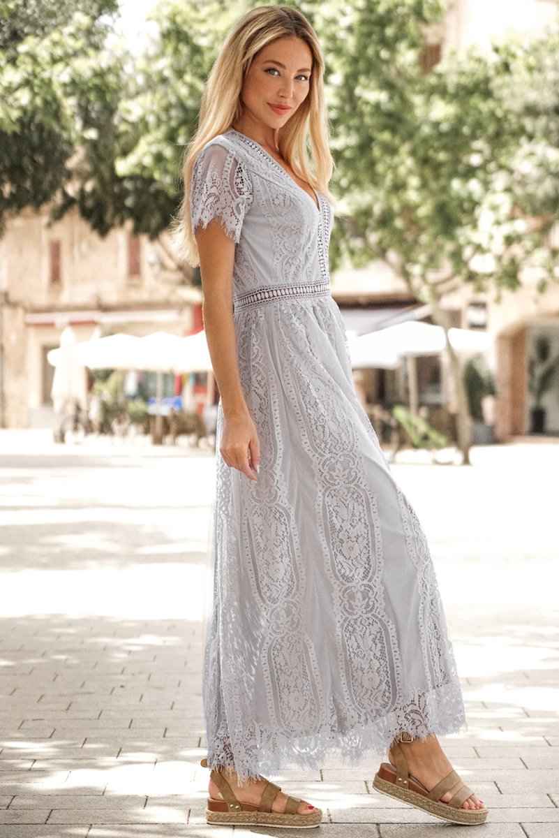 Scalloped Trim Lace Plunge Dress - Cocktail Dress
