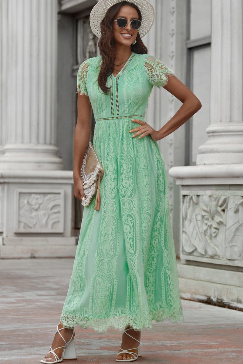 Scalloped Trim Lace Plunge Dress - Cocktail Dress