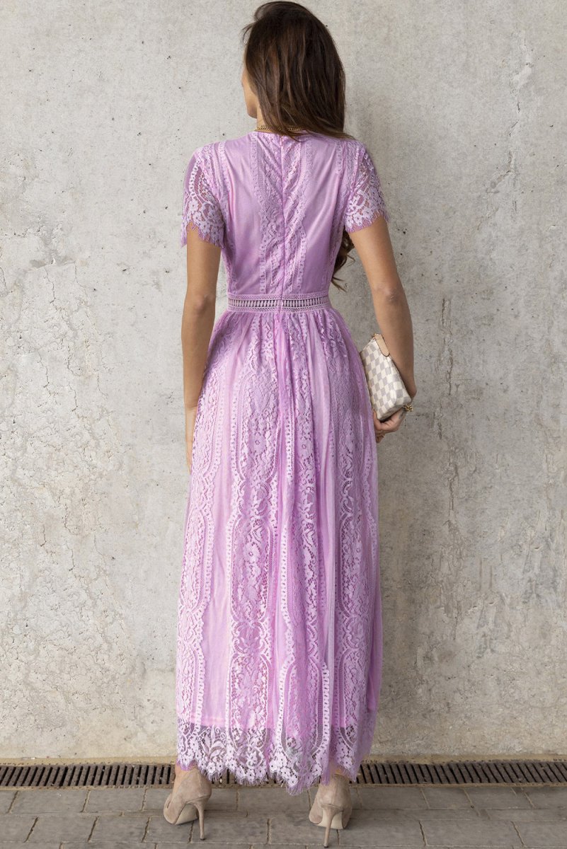 Scalloped Trim Lace Plunge Dress - Cocktail Dress