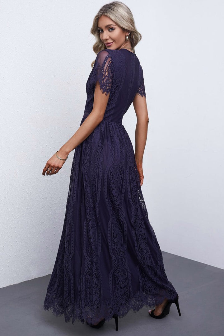 Scalloped Trim Lace Plunge Dress - Cocktail Dress