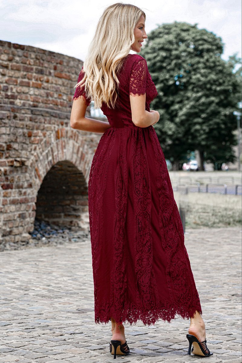 Scalloped Trim Lace Plunge Dress - Cocktail Dress