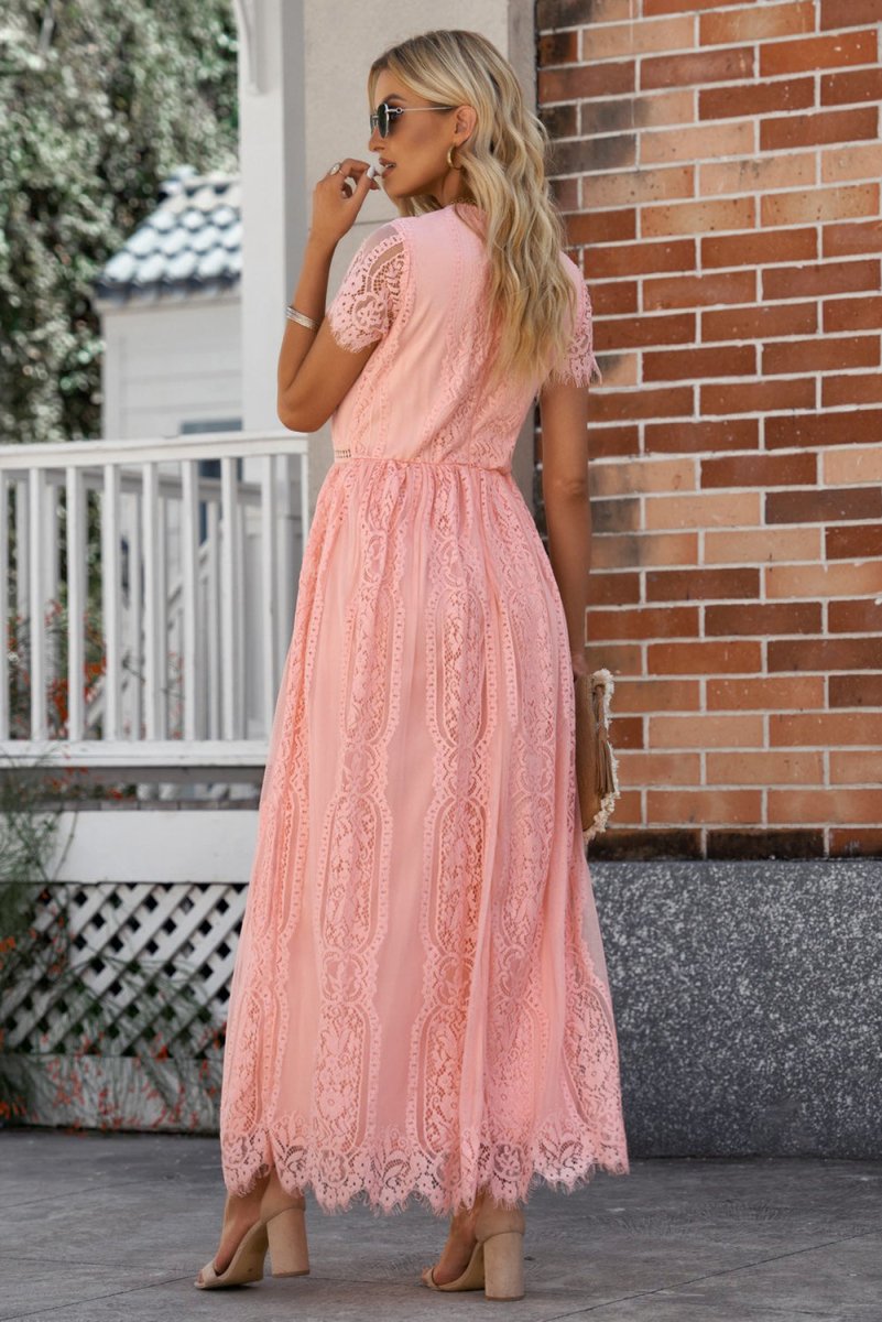 Scalloped Trim Lace Plunge Dress - Cocktail Dress