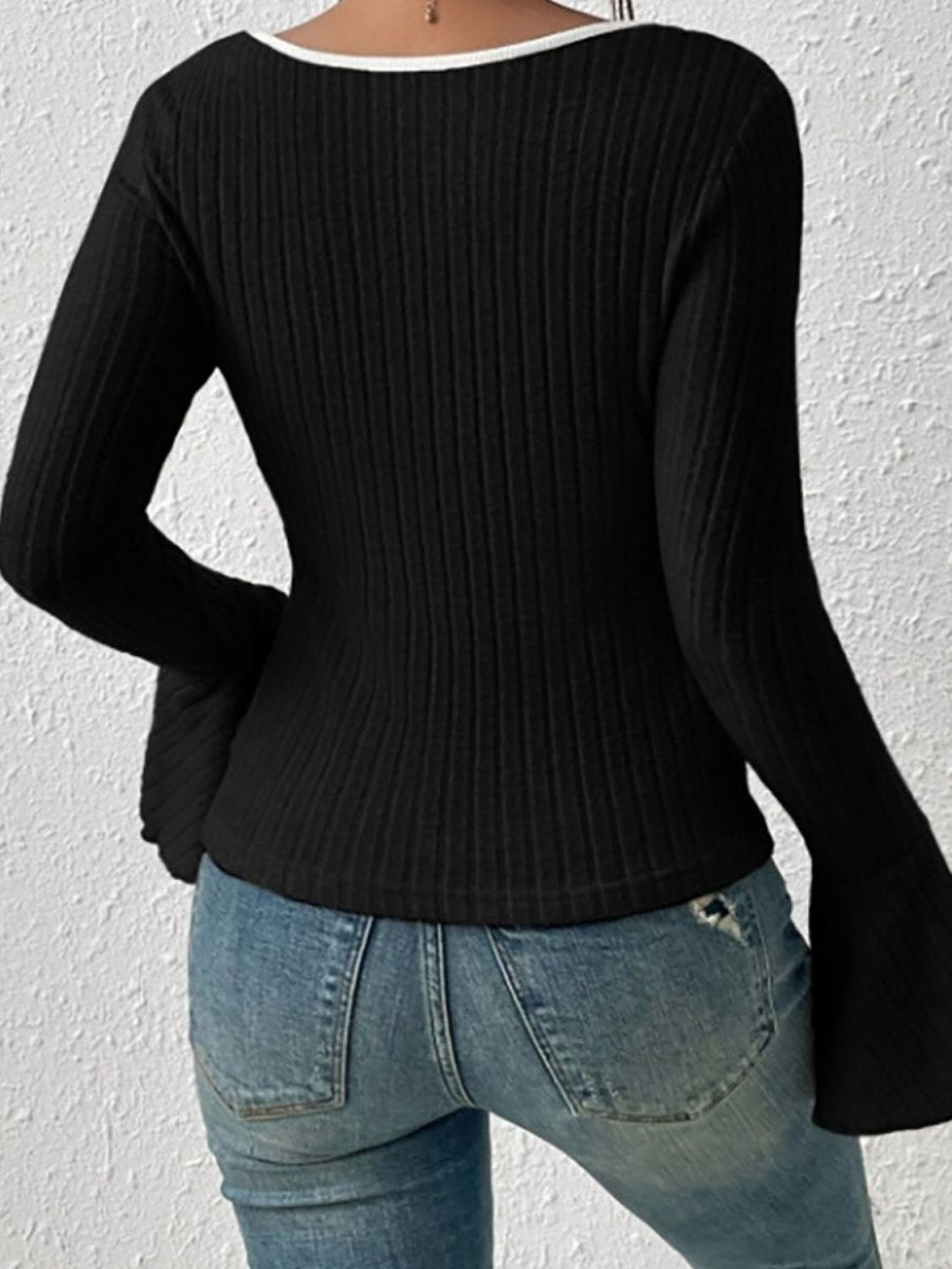 Scoop Neck Long Sleeve T-Shirt - Top