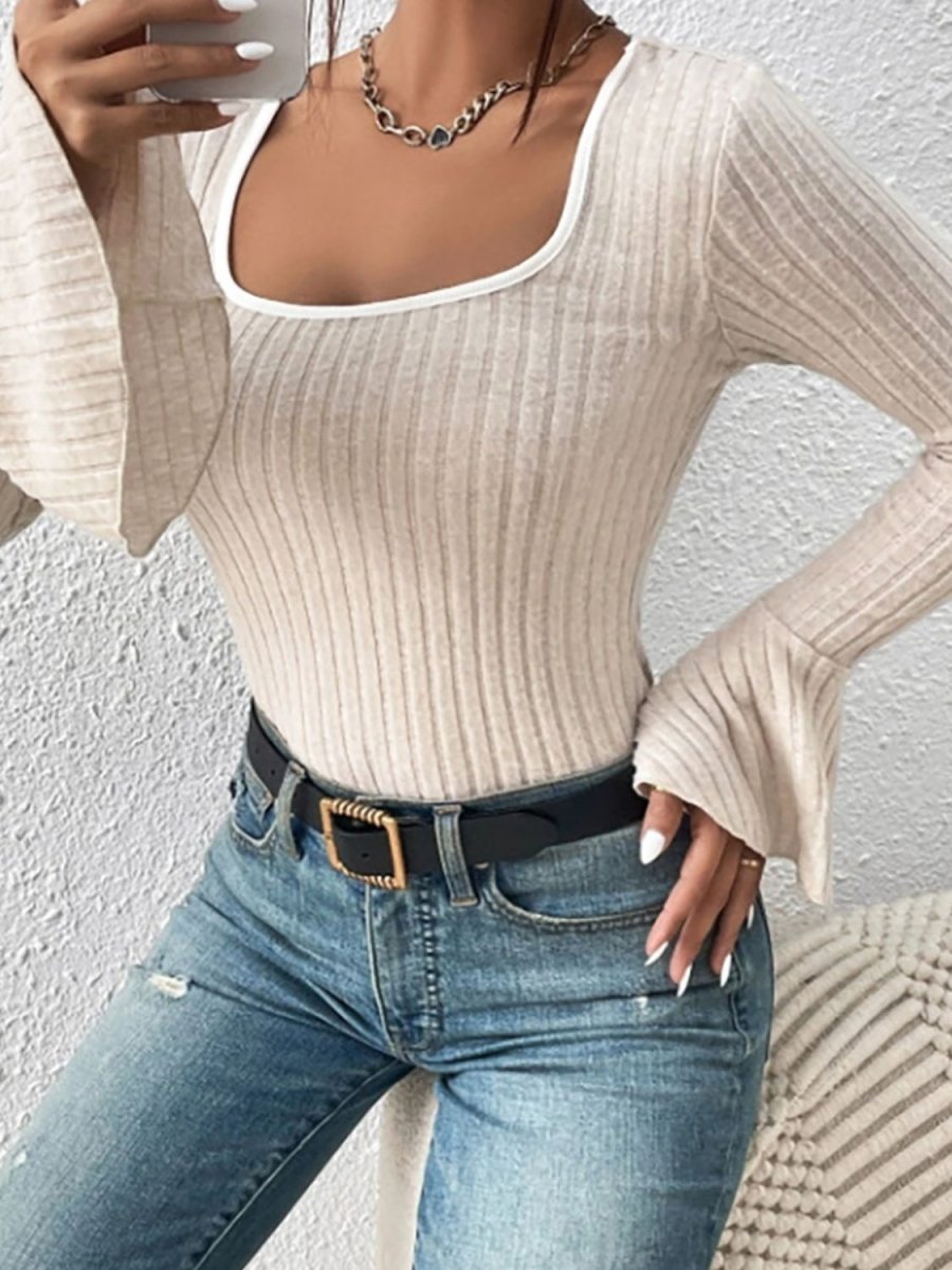 Scoop Neck Long Sleeve T-Shirt - Top