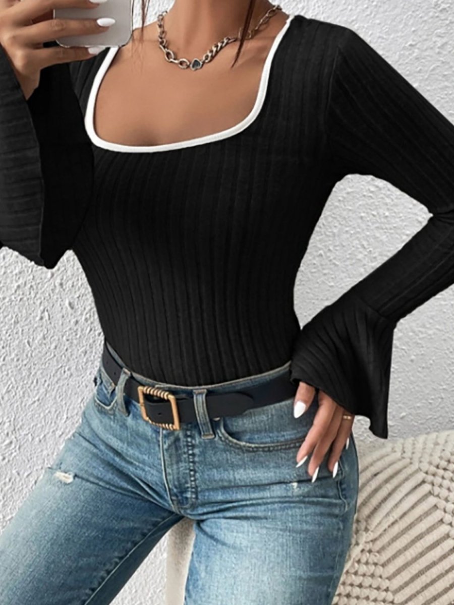 Scoop Neck Long Sleeve T-Shirt - Top
