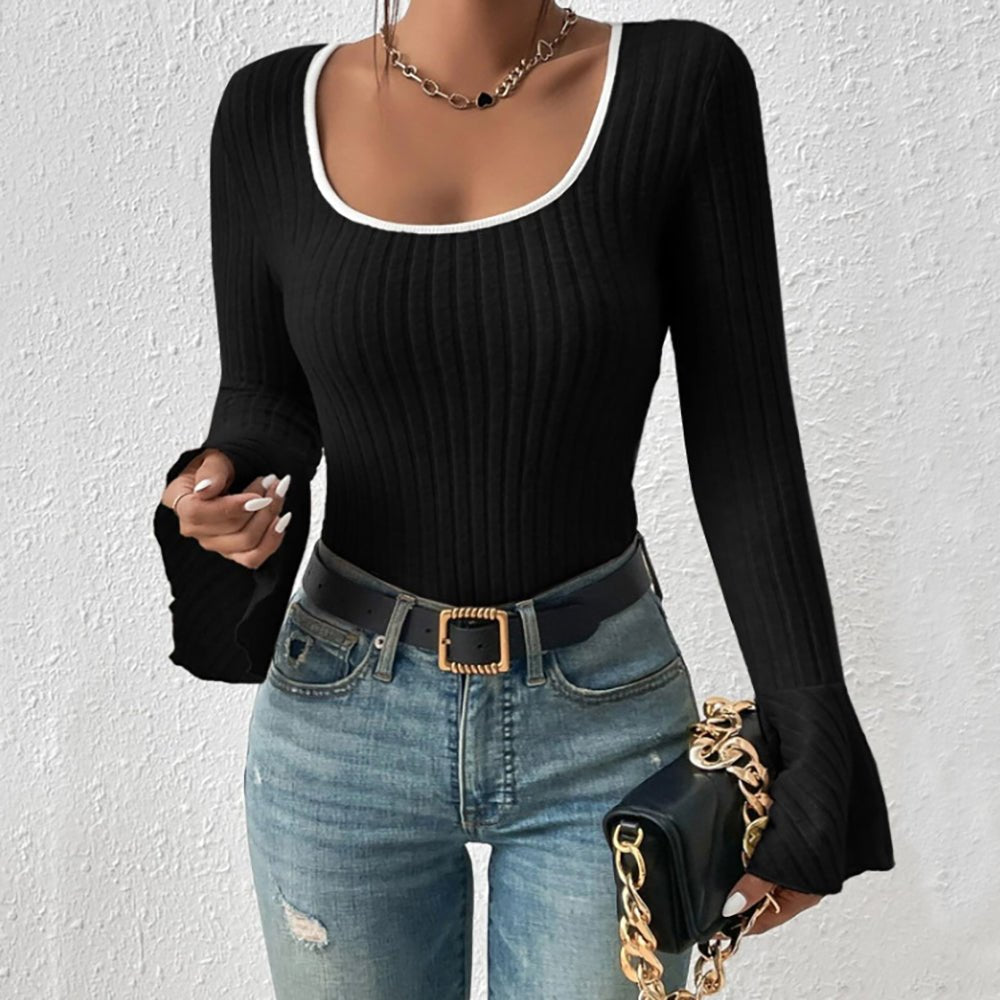 Scoop Neck Long Sleeve T-Shirt - Top