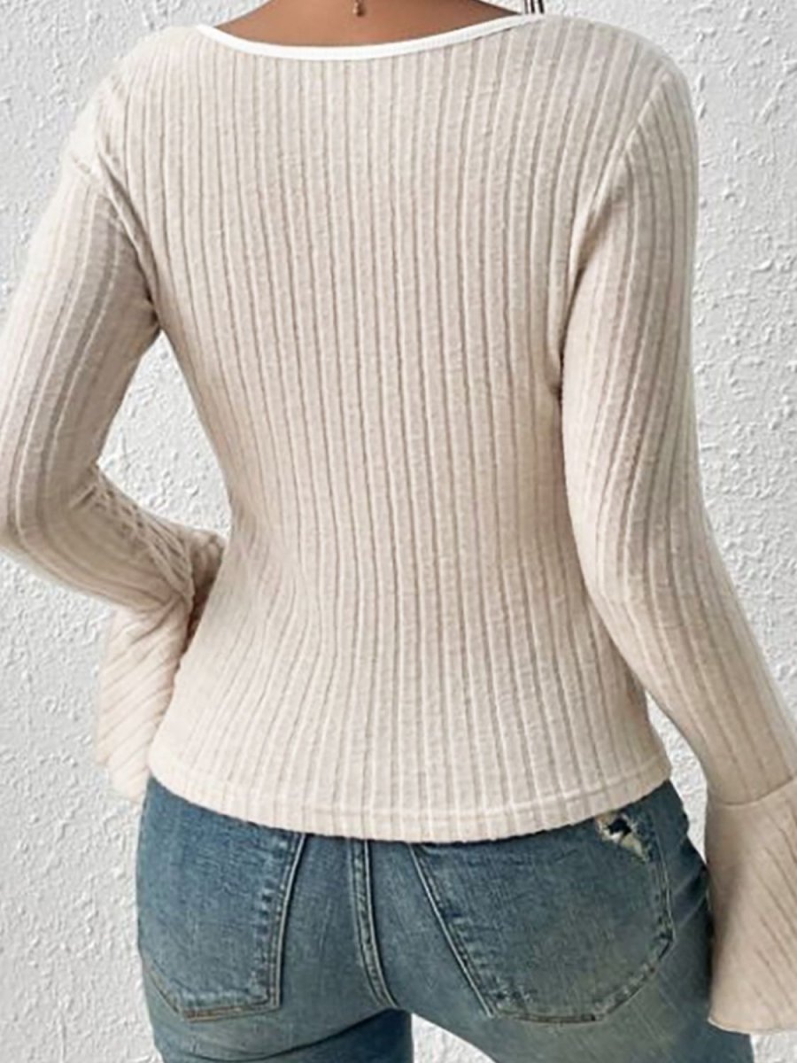 Scoop Neck Long Sleeve T-Shirt - Top