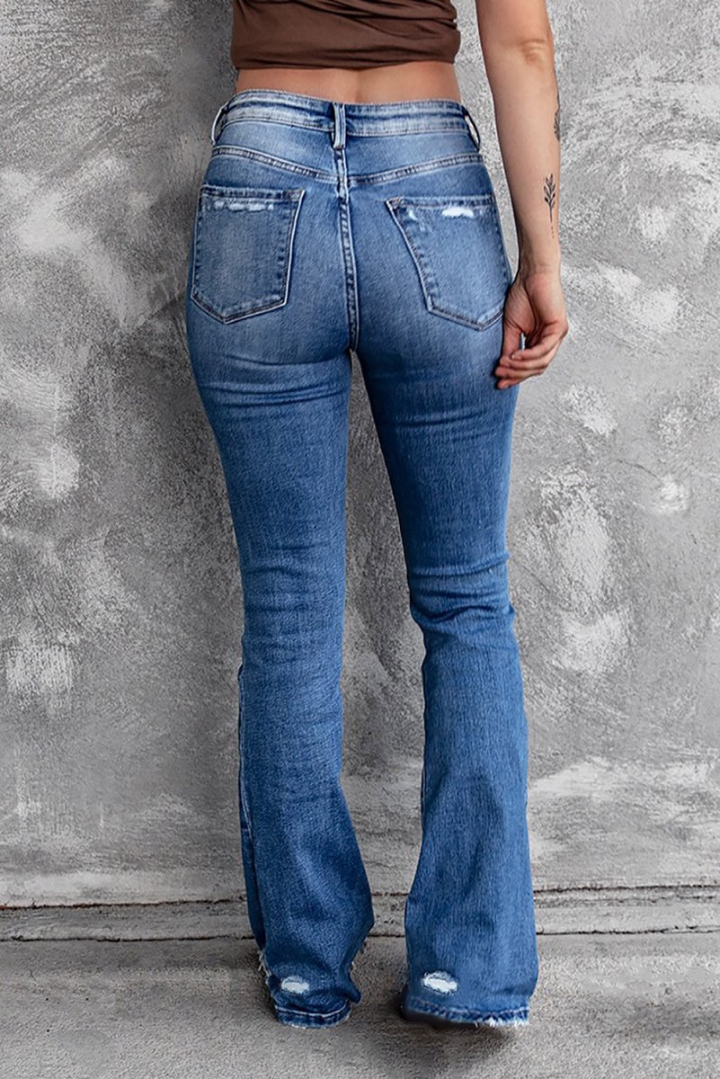 Sequin Bow Distressed Bootcut Jeans - Bottoms