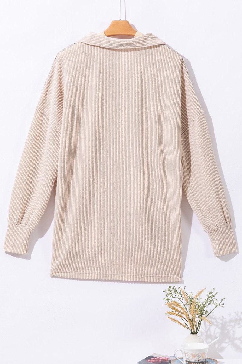 Sequin Button Up Dropped Shoulder Jacket - Outerwear