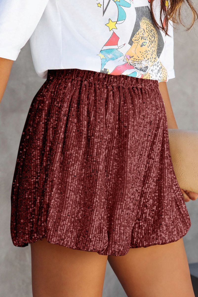 Sequin Elastic Waist Shorts - Bottoms