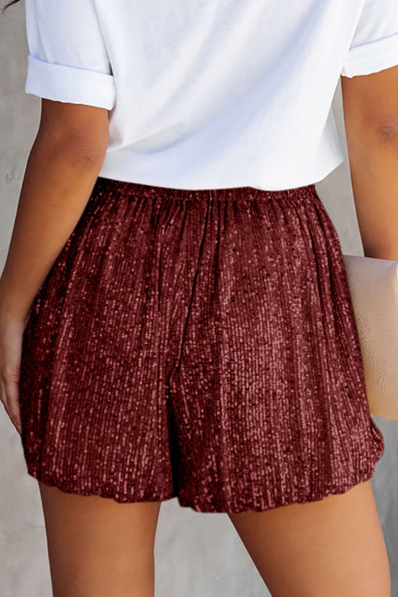 Sequin Elastic Waist Shorts - Bottoms