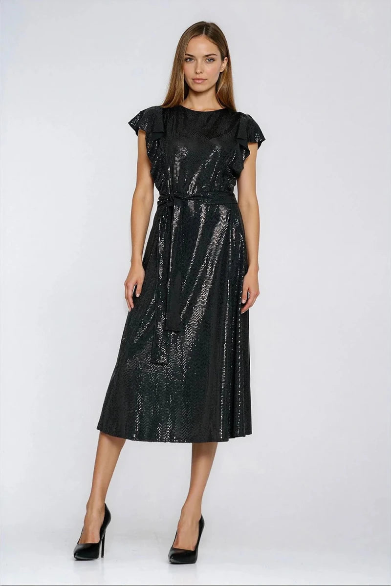 Sequin Evening Dress with Belt - 