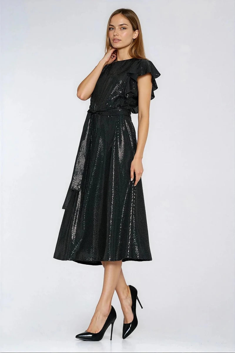 Sequin Evening Dress with Belt - 