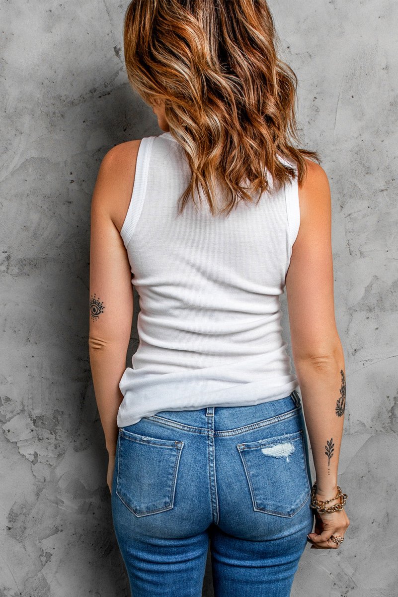 Sequin Flower Round Neck Tank - Top